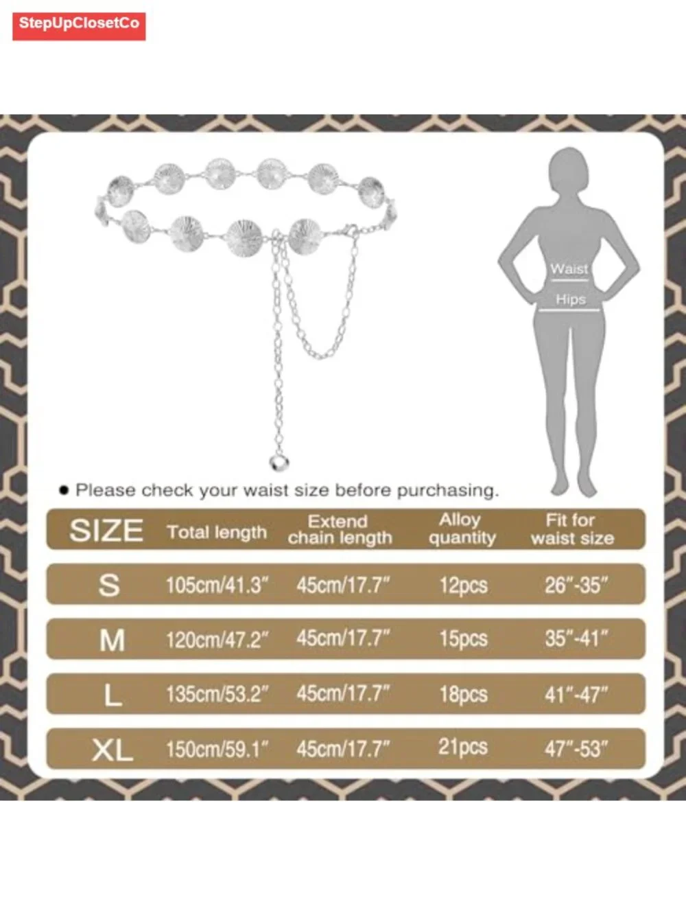 Adjustable Boho Waist Chain for Women Metal Belt for Dresses Jeans
